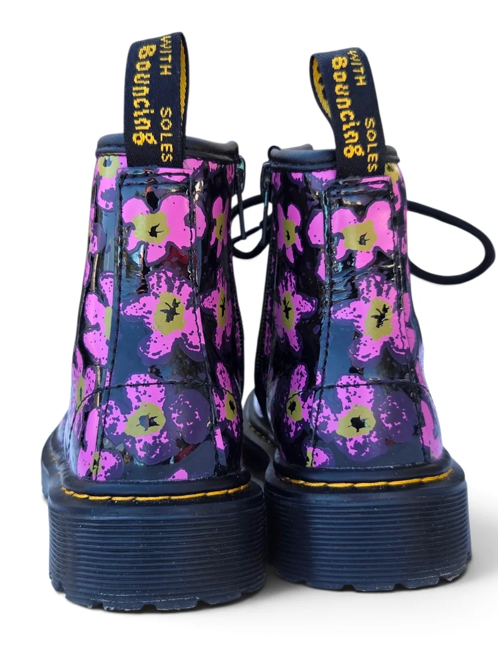 Dr. Martens 1460 J Floral Patent Leather Boots - Pink/Purple Flower Youth US 12